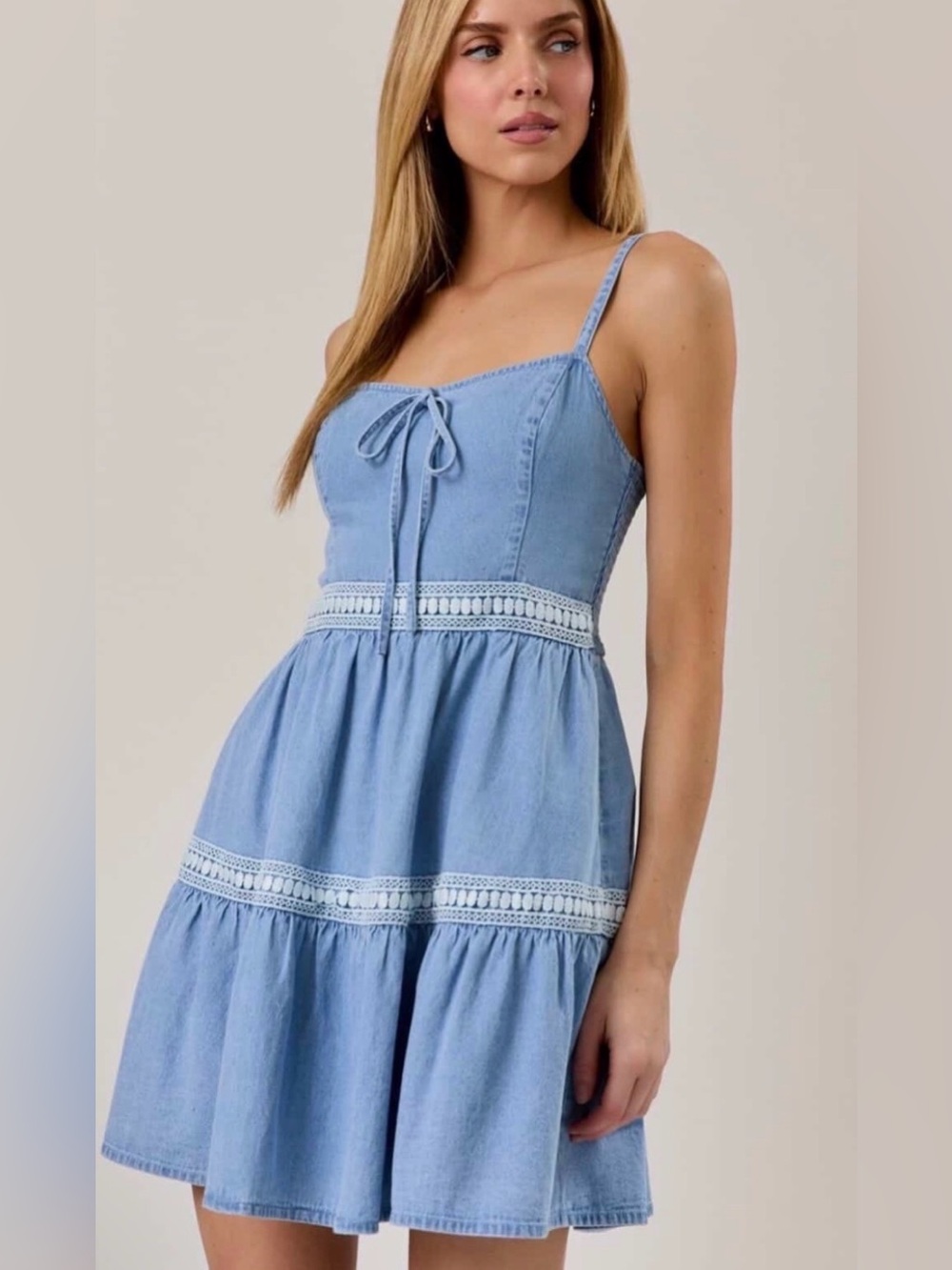 Light Blue Denim Sundress with Crochet Trim